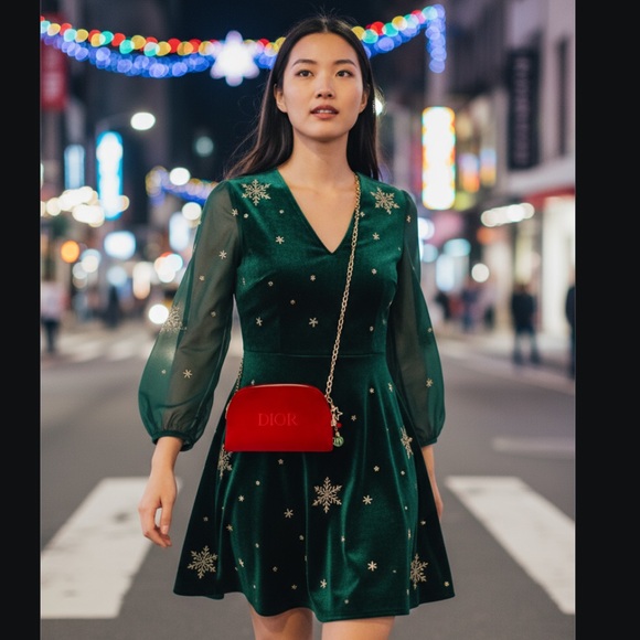 DIOR Beauty Red Velvet Velour Crossbody Gold Purse Chain Bag Card + Box - Picture 2 of 14